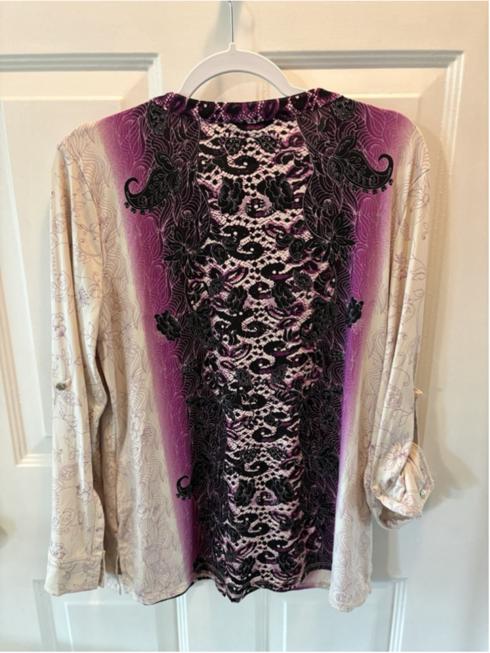 Dana Buchman Women’s Purple/black Floral Paisley Print Blouse Large 1050 - Picture 8 of 13